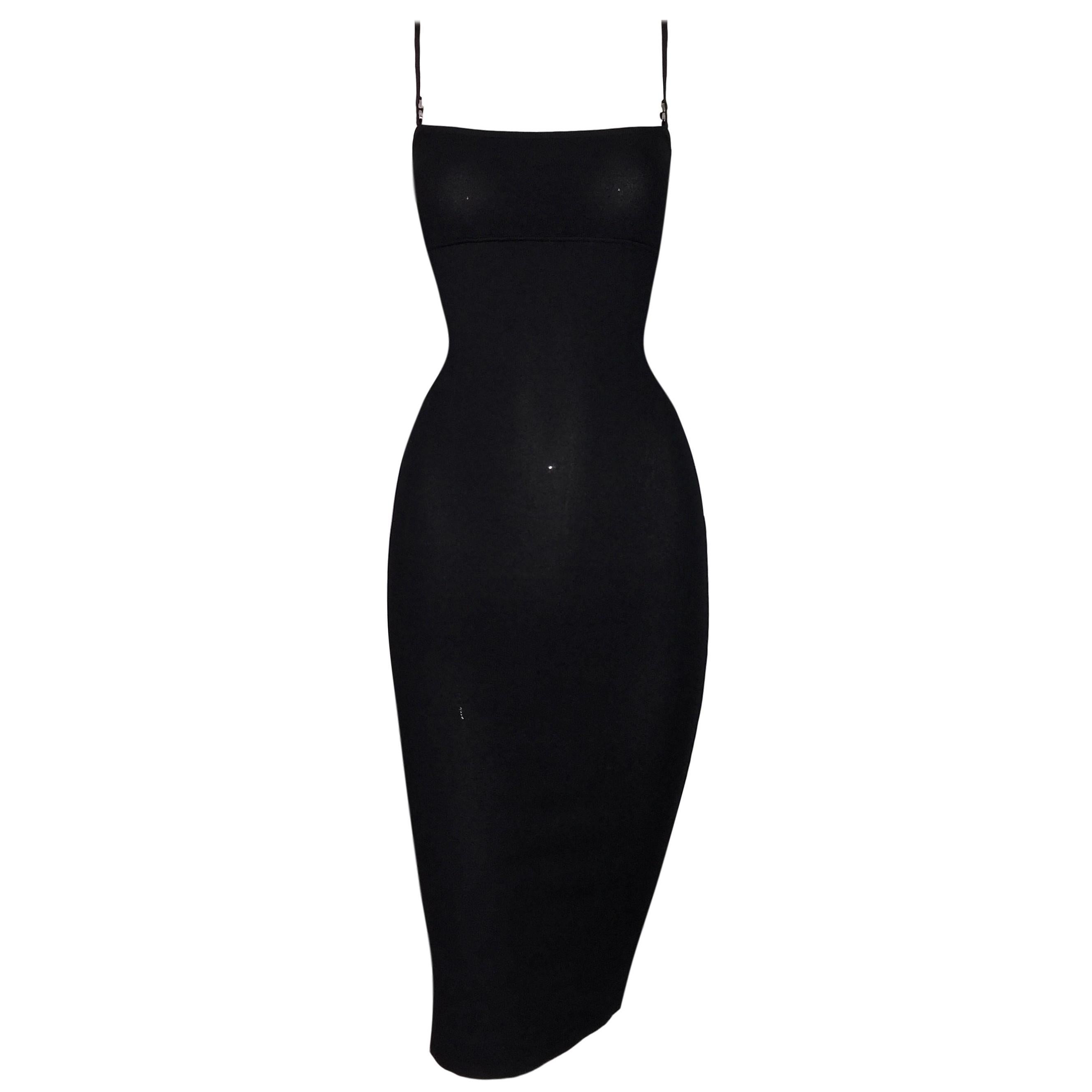 1999 Gucci by Tom Ford Black Knit Bodycon Midi Dress M