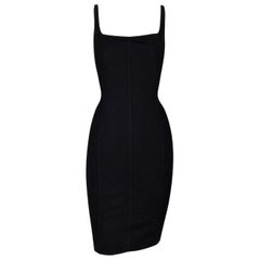 1999 Gucci by Tom Ford Black Knit Bodycon Mini Dress w/ Seam Details