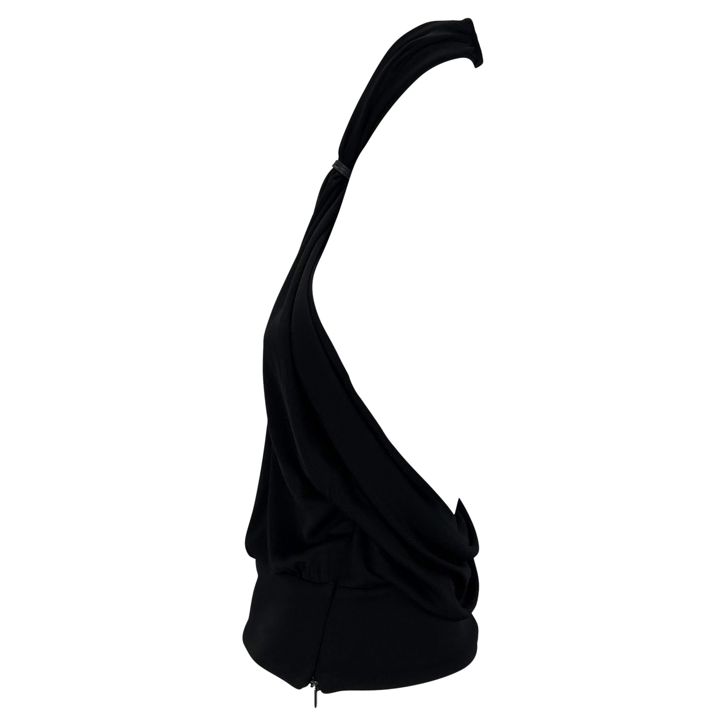 1999 Gucci by Tom Ford Black Leather Viscose Halter Crop Top In Excellent Condition For Sale In West Hollywood, CA
