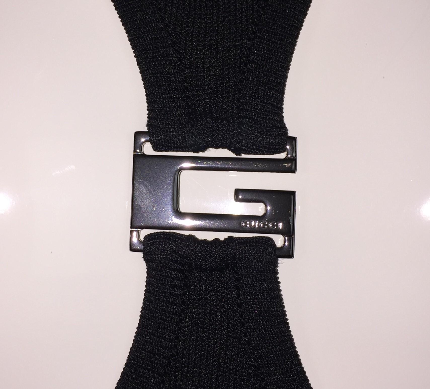 1999 Gucci by Tom Ford Black Metal Logo Buckle Racerback Micro Mini Dress In Excellent Condition In Yukon, OK