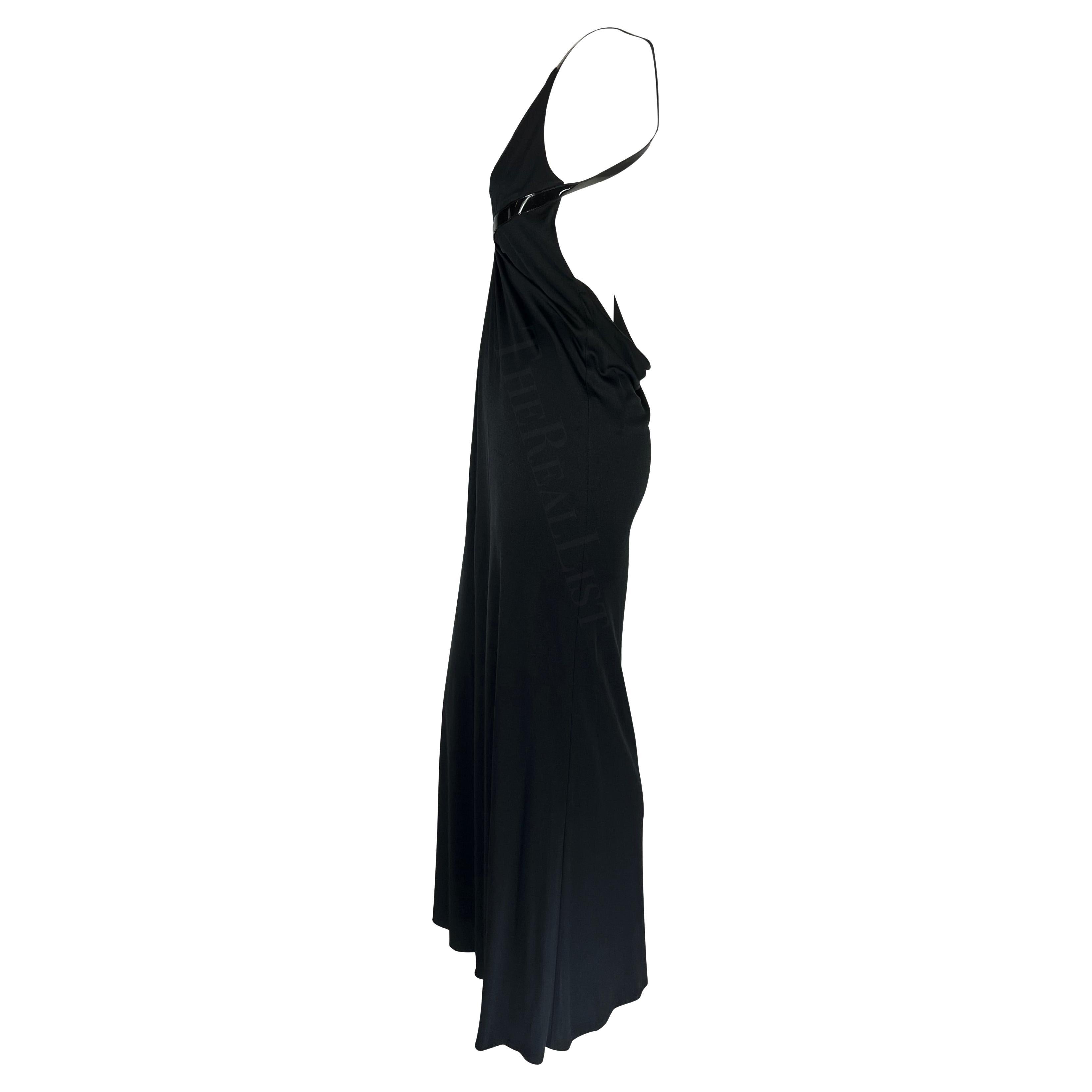 1999 Gucci by Tom Ford Black Patent Leather Harness Strap Backless Cowl Gown  For Sale