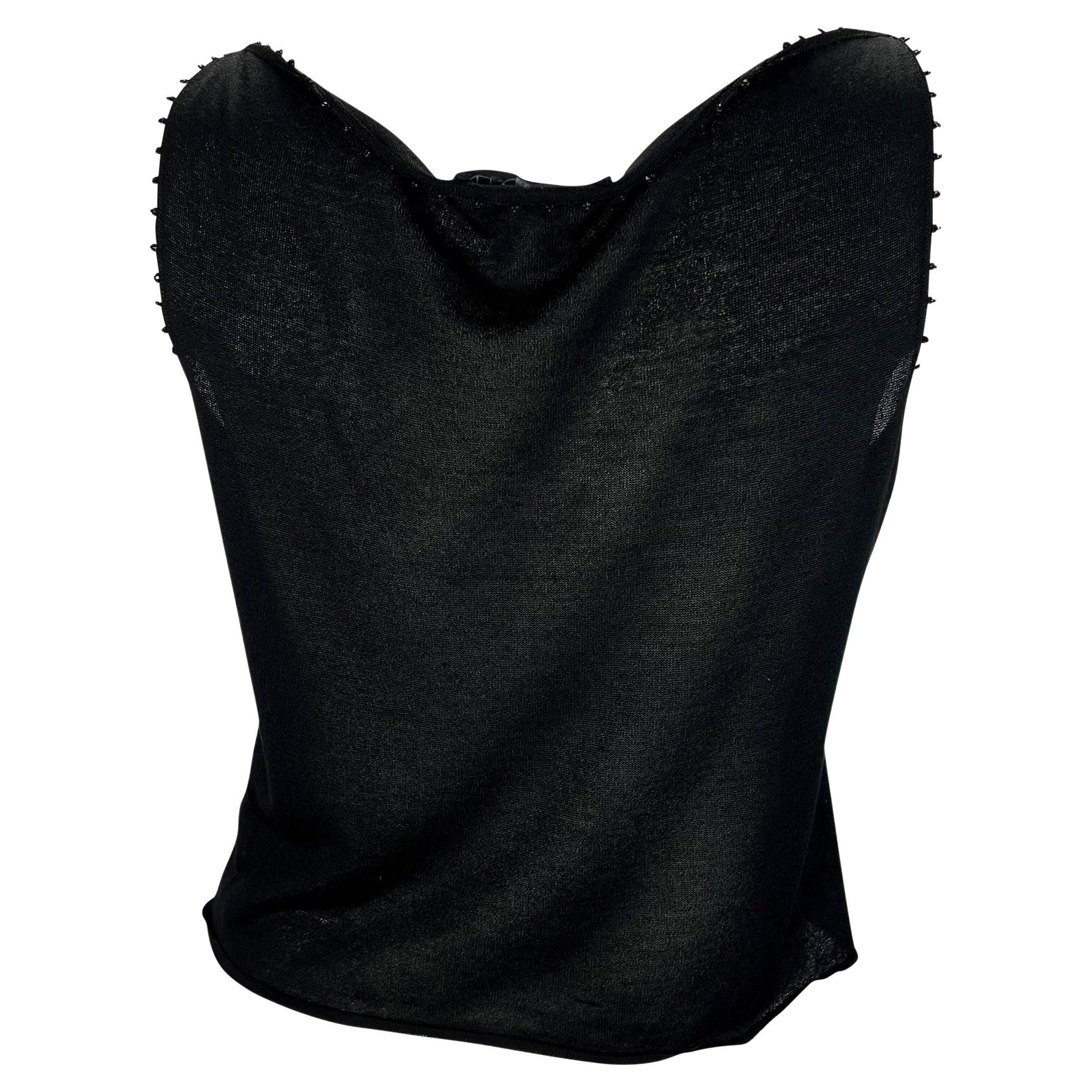 1999 Gucci by Tom Ford Caviar Beaded Black Knit Stretch Tank Top In Excellent Condition In West Hollywood, CA