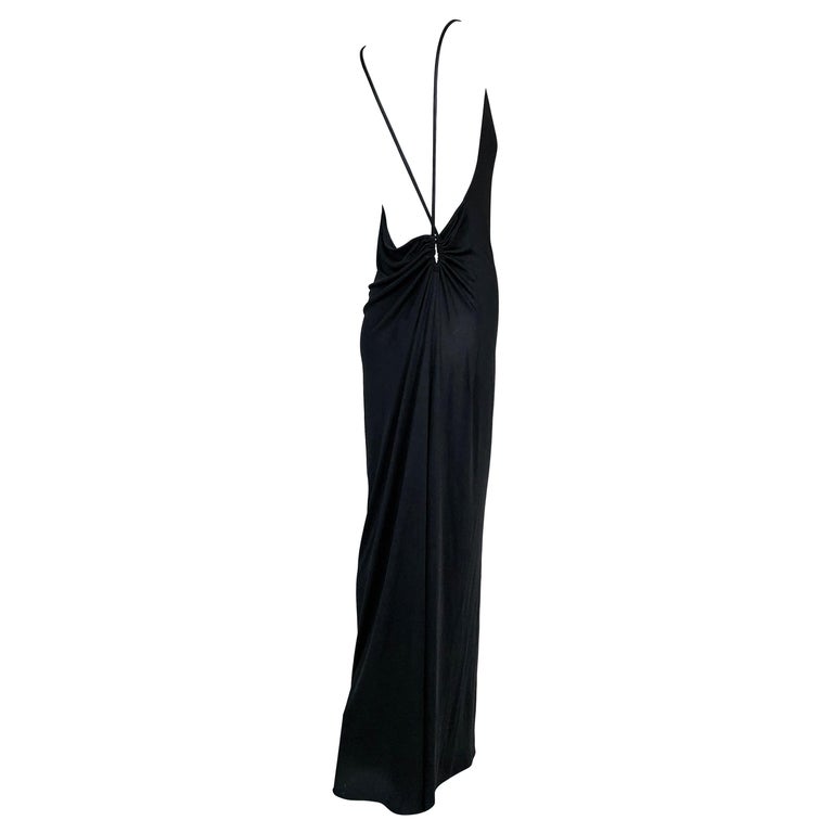 1999 Gucci by Tom Ford Plunging Strappy Back Long Black Silk Gown Dress ...