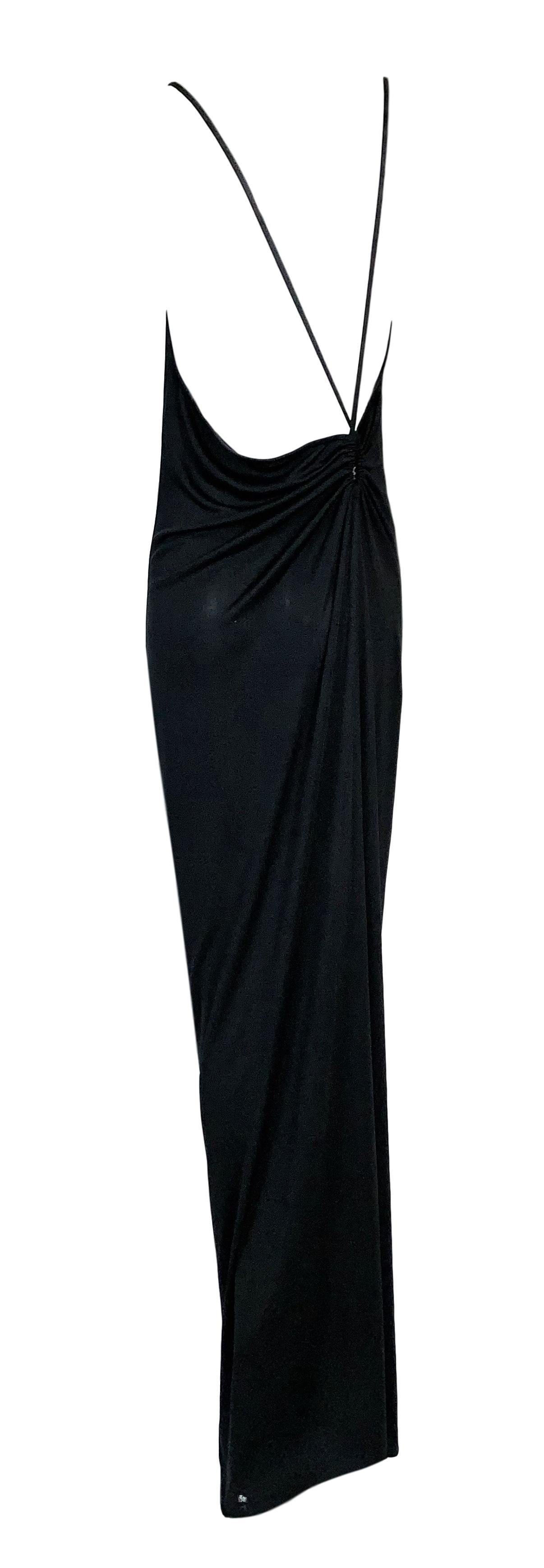Women's 1999 Gucci by Tom Ford Plunging Strappy Back Long Black Silk Gown Dress 44