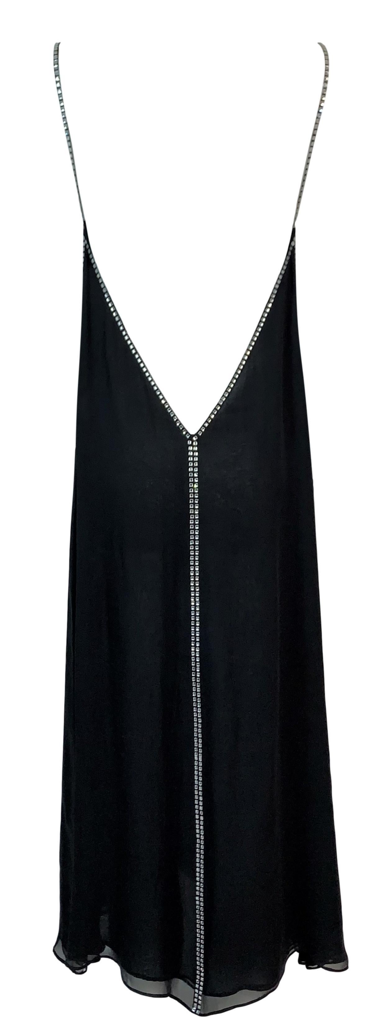 1999 Gucci by Tom Ford Semi-Sheer Black Plunging Embellished Slip Dress In Good Condition In Yukon, OK