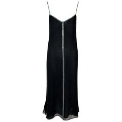 1999 Gucci by Tom Ford Semi-Sheer Black Plunging Embellished Slip Dress