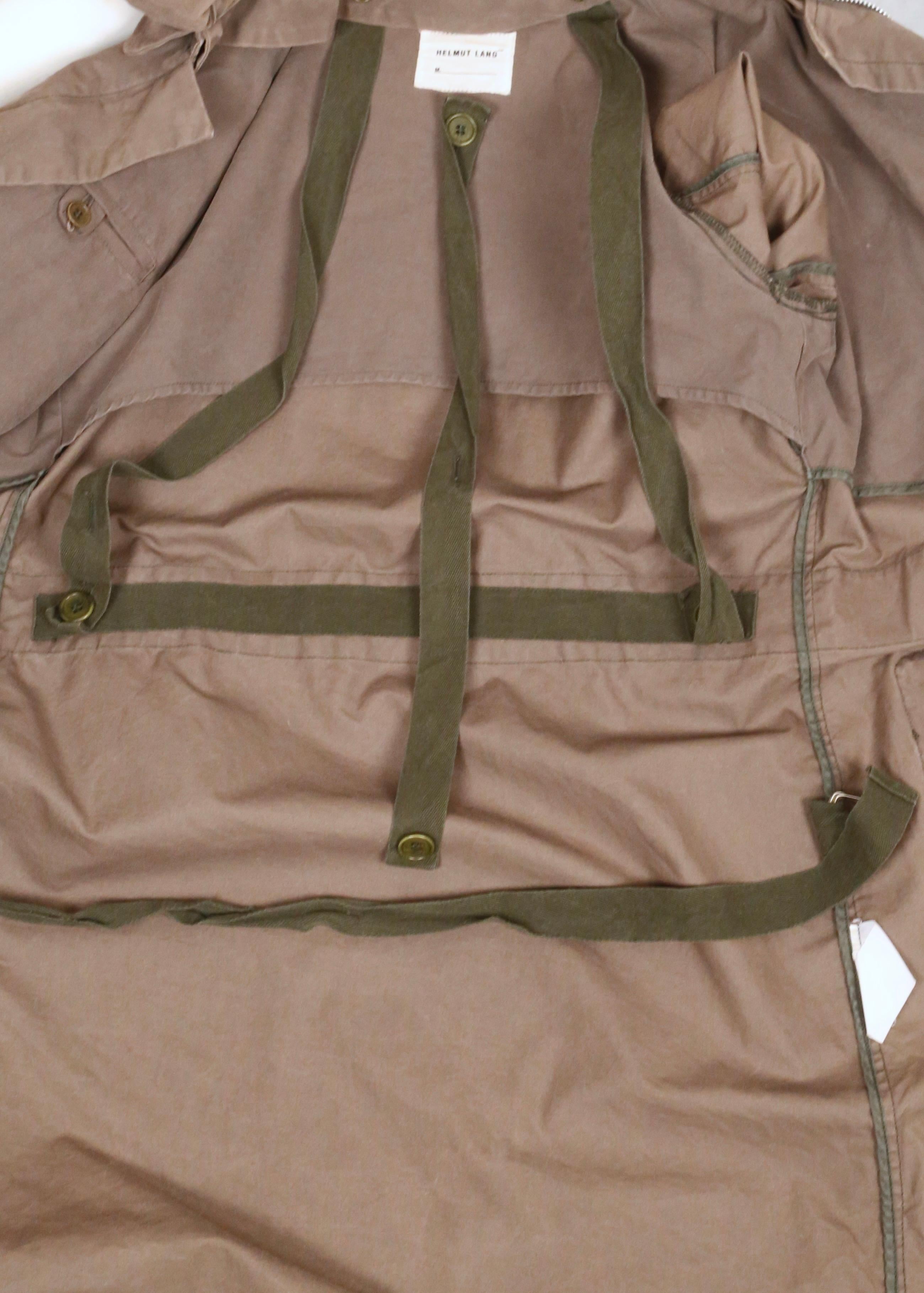 1999 HELMUT LANG khaki brown parka coat with padded collar & bondage straps  For Sale 5