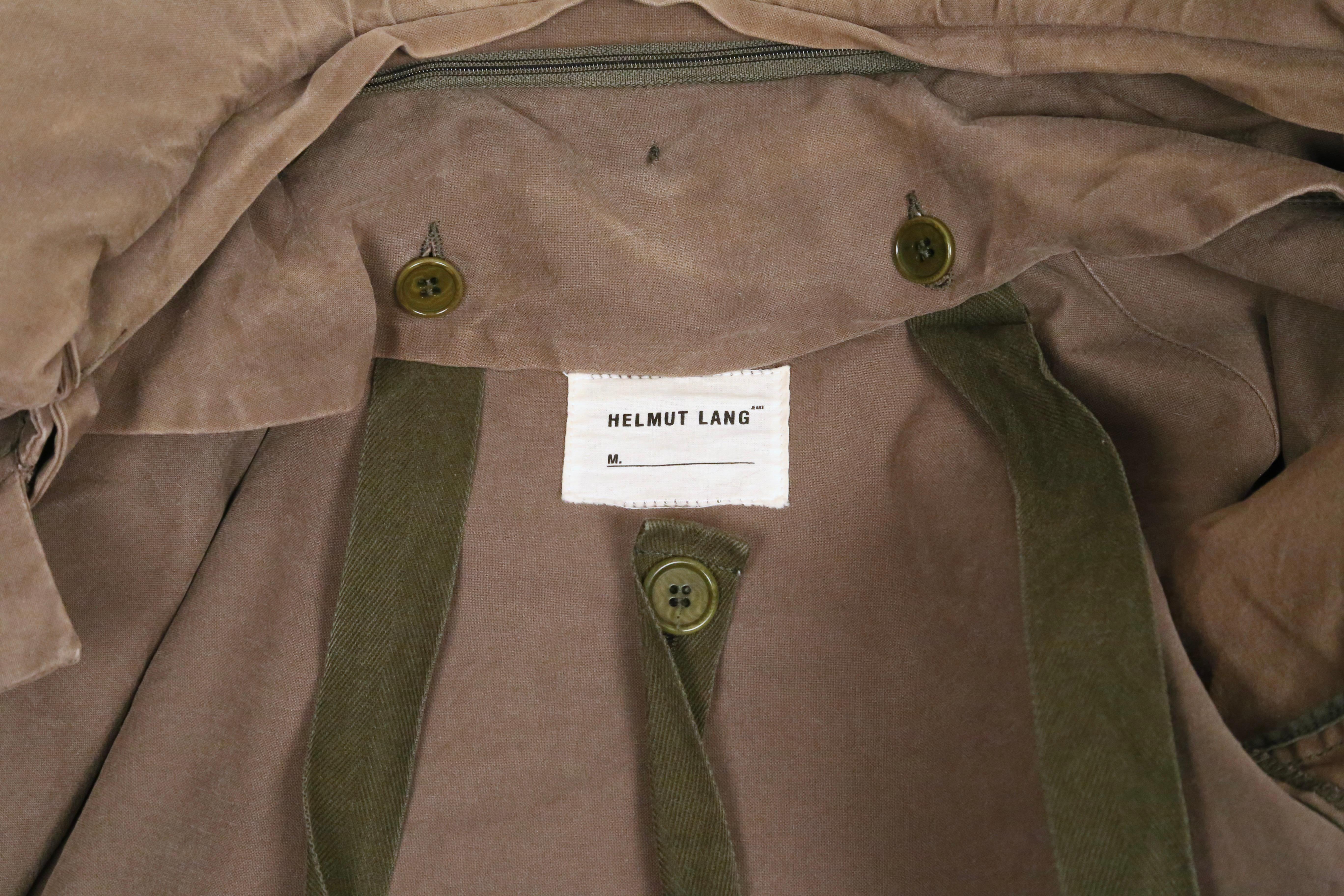 1999 HELMUT LANG khaki vintage parka coat with padded collar & bondage straps  For Sale 6