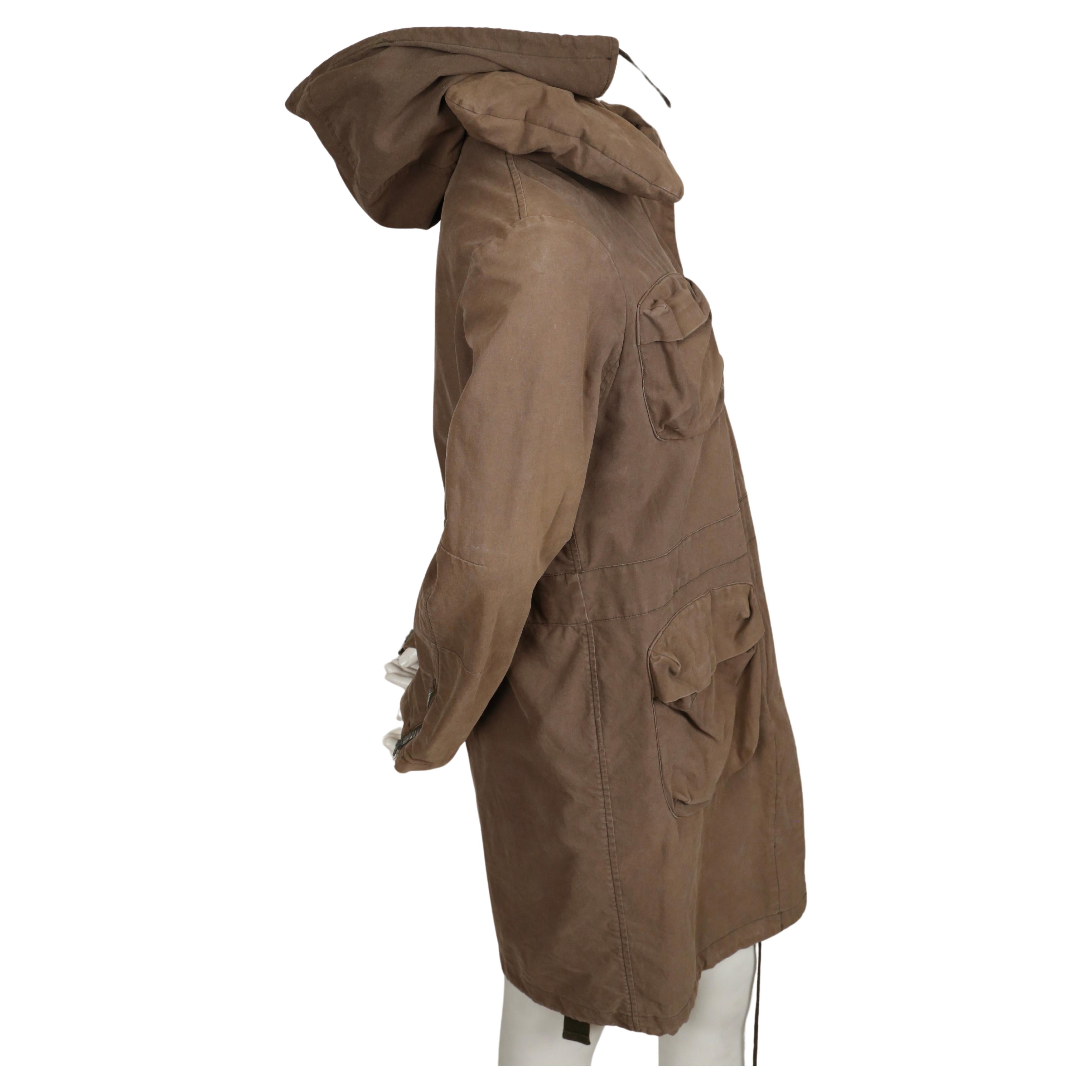 1999 HELMUT LANG khaki brown parka coat with padded collar & bondage straps  For Sale 1