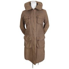 HELMUT LANG Manteau parka vintage kaki avec col rembourré et bretelles bondage 1999