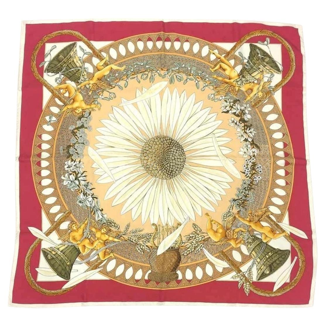 1999 Sciarpa Hermès Red "Amours" by Annie Faivre 90 cm in twill di seta