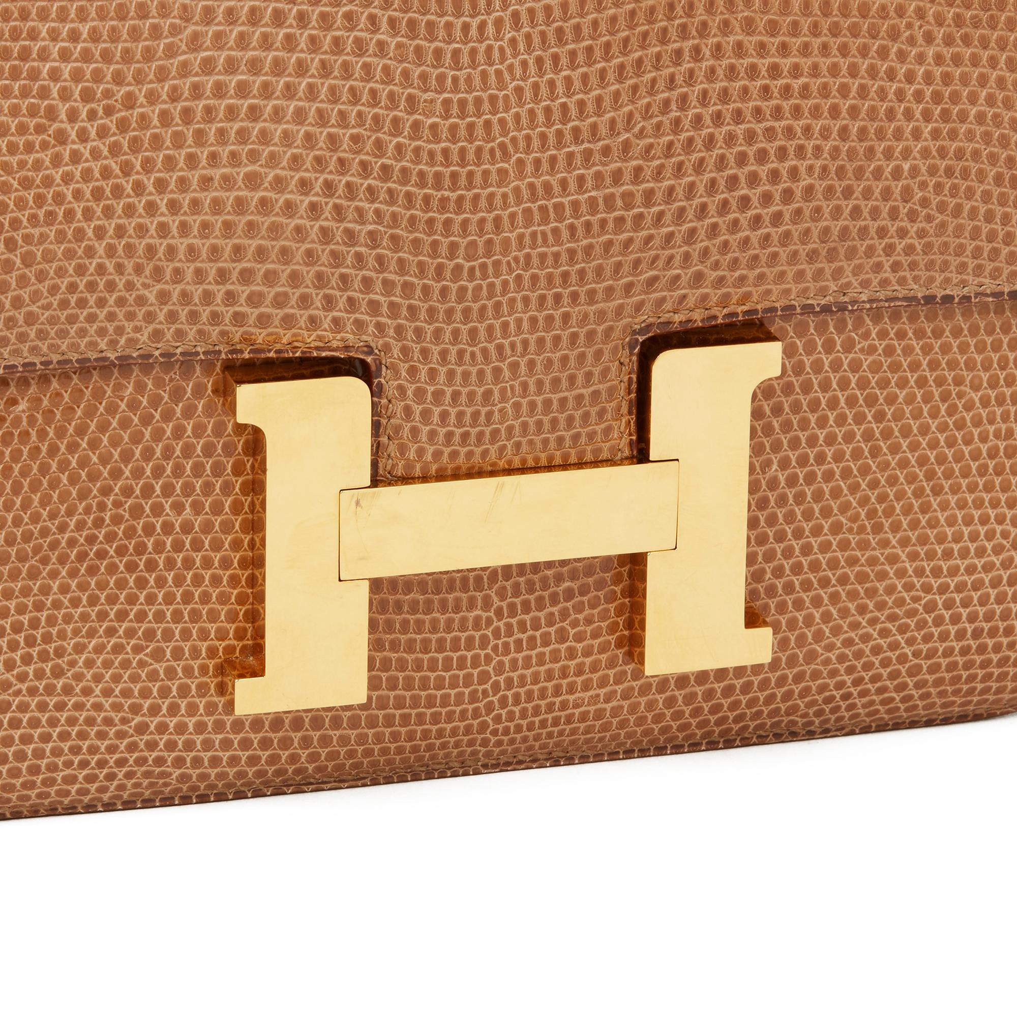 Brown 1999 Hermès Sesame Shiny Lizard Leather Vintage Constance 23