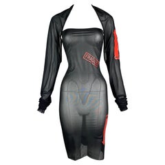 1999 Jean Paul Gaultier Fragile Sheer Black Strapless Dress & Shrug Top Set