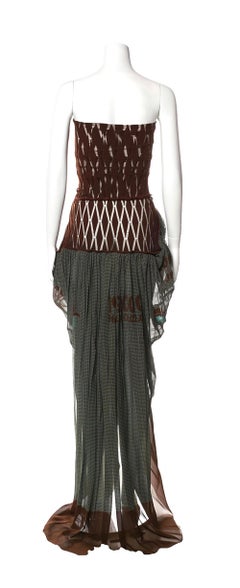 1999 Jean Paul Gaultier Logo Print Chiffon Evening Gown
