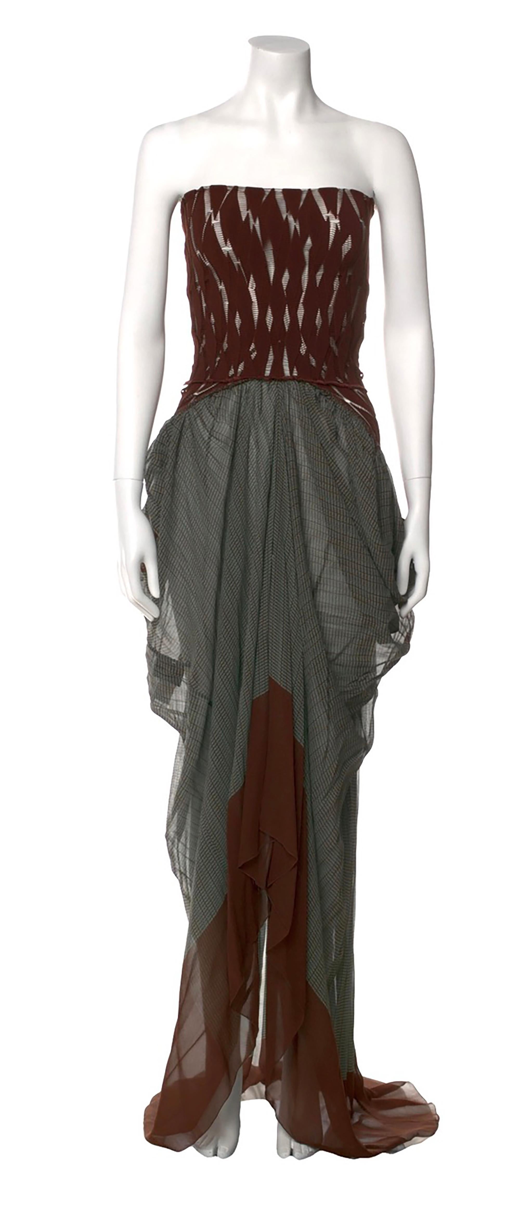 1999 Jean Paul Gaultier Logo Print Chiffon Evening Gown  1