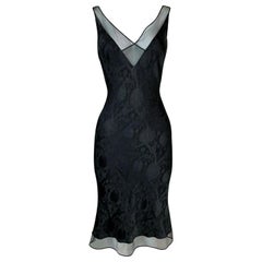 1999 John Galliano Sheer Black Patterned Mini Slip Dress
