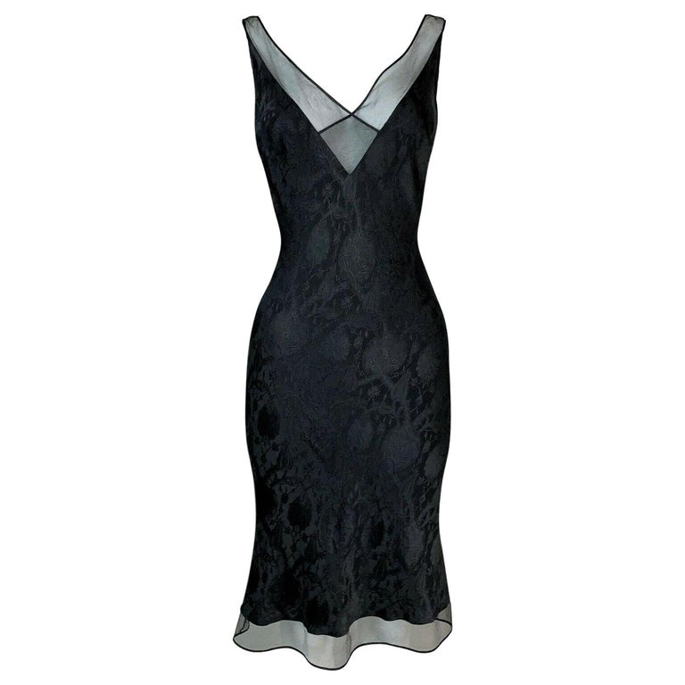 1999 John Galliano Sheer Black Patterned Mini Slip Dress at 1stDibs