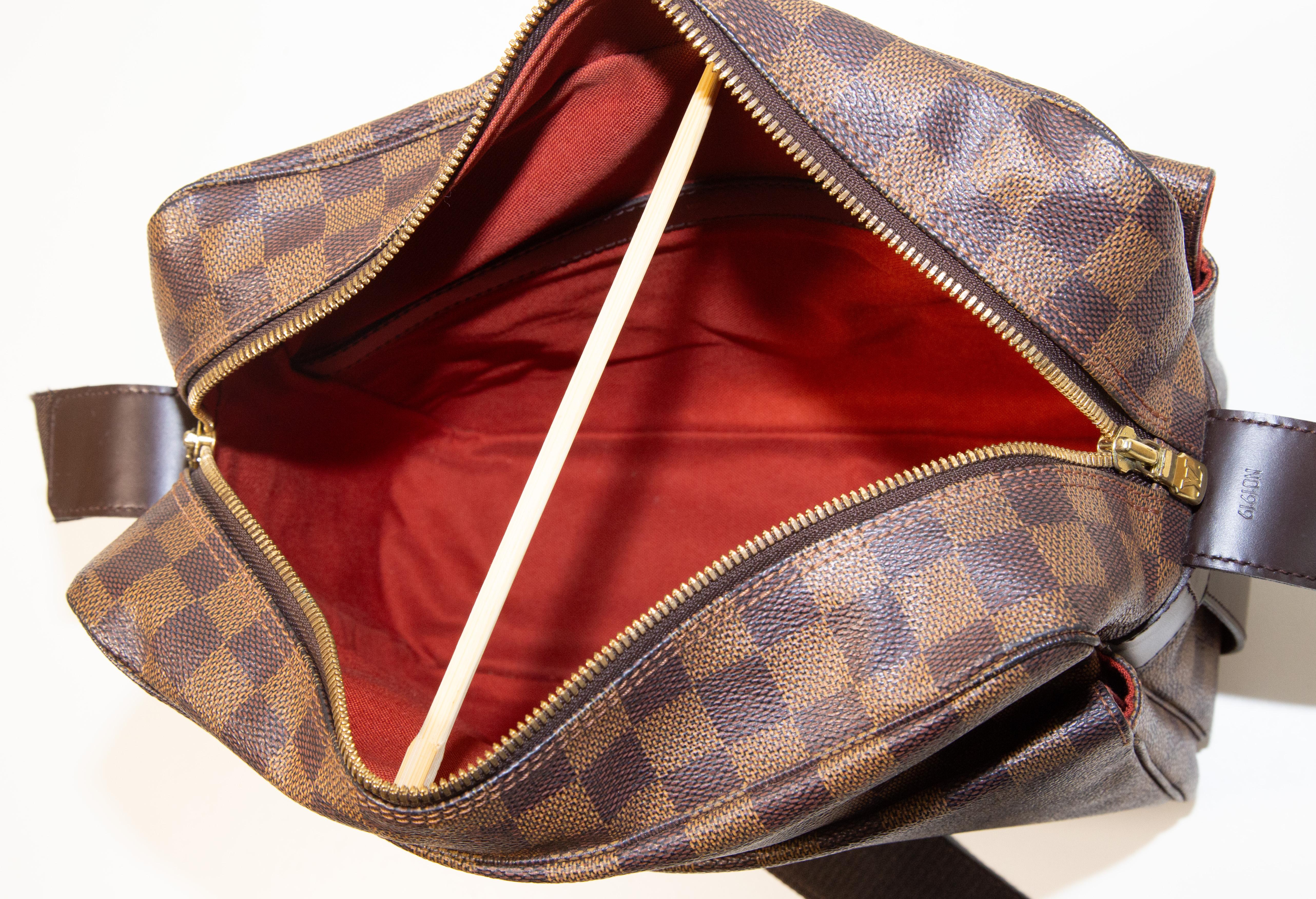 Brown 1999 Louis Vuitton Naviglio Camera Shoulder Bag in Damier Ebene Coated Canvas For Sale
