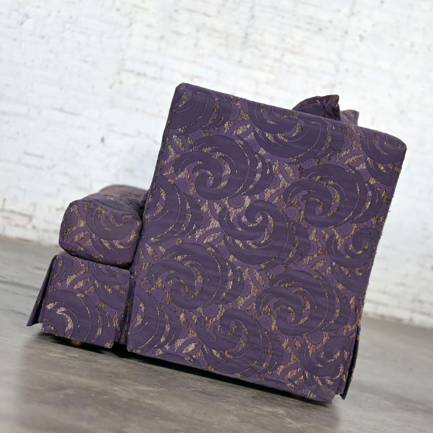1999 Modern Overscale Modified Tuxedo Sofa with Fantasy Eggplant Fabric For Sale 6
