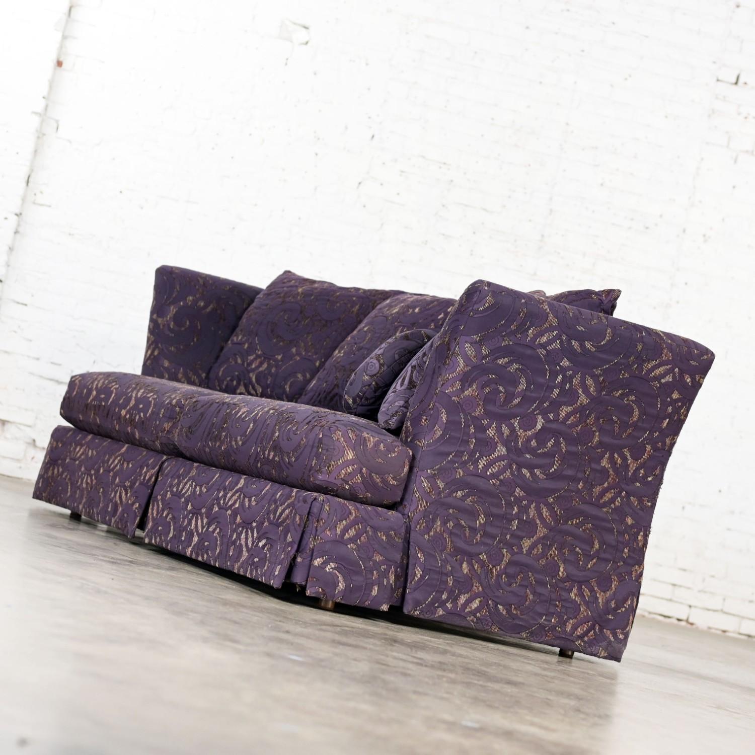1999 Modern Overscale Modified Tuxedo Sofa with Fantasy Eggplant Fabric For Sale 7