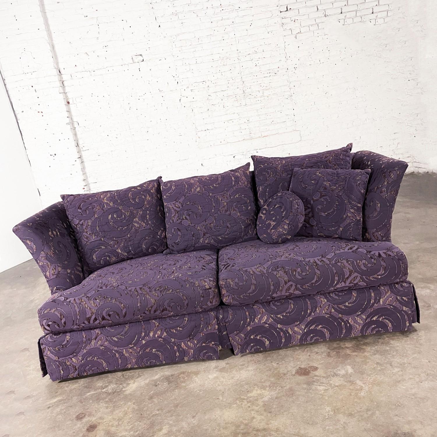 1999 Modern Overscale Modified Tuxedo Sofa with Fantasy Eggplant Fabric For Sale 8