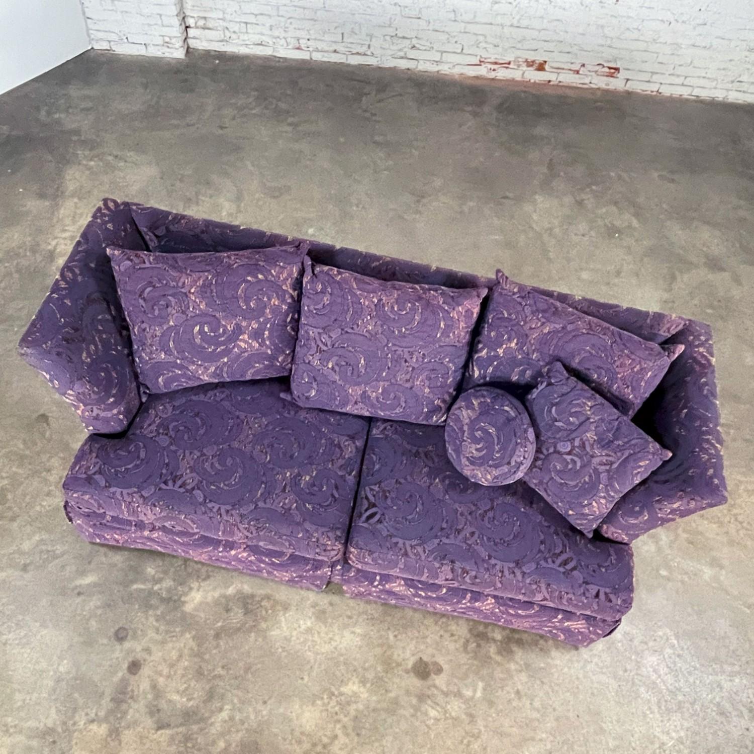 1999 Modern Overscale Modified Tuxedo Sofa with Fantasy Eggplant Fabric For Sale 9