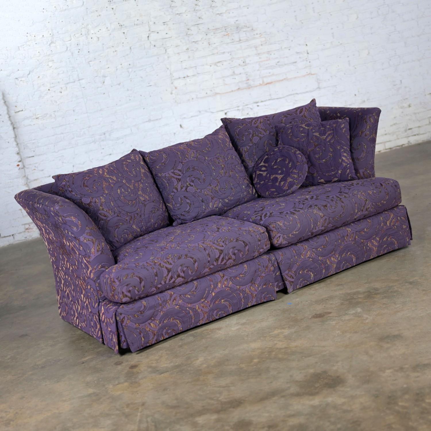 1999 Modern Overscale Modified Tuxedo Sofa with Fantasy Eggplant Fabric For Sale 10