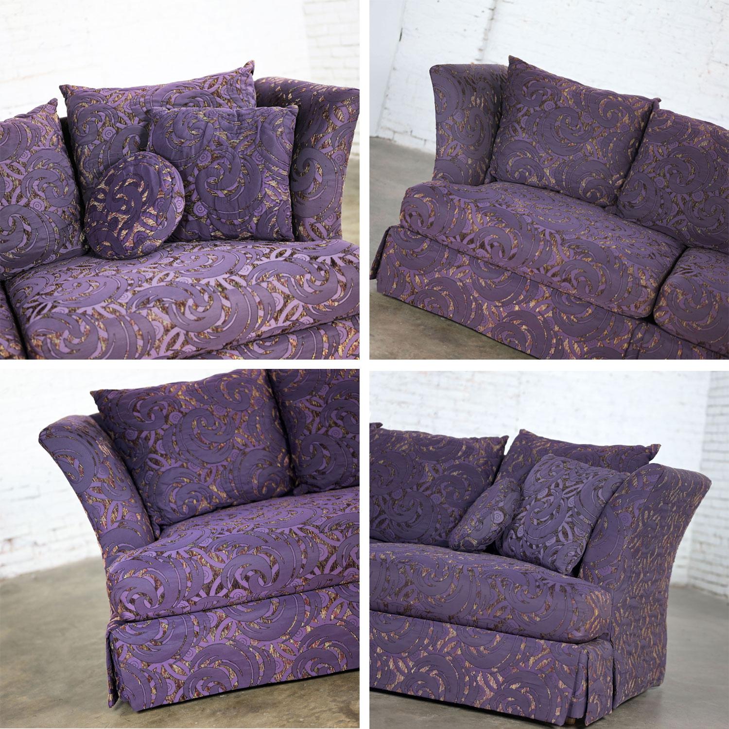 1999 Modern Overscale Modified Tuxedo Sofa with Fantasy Eggplant Fabric For Sale 12