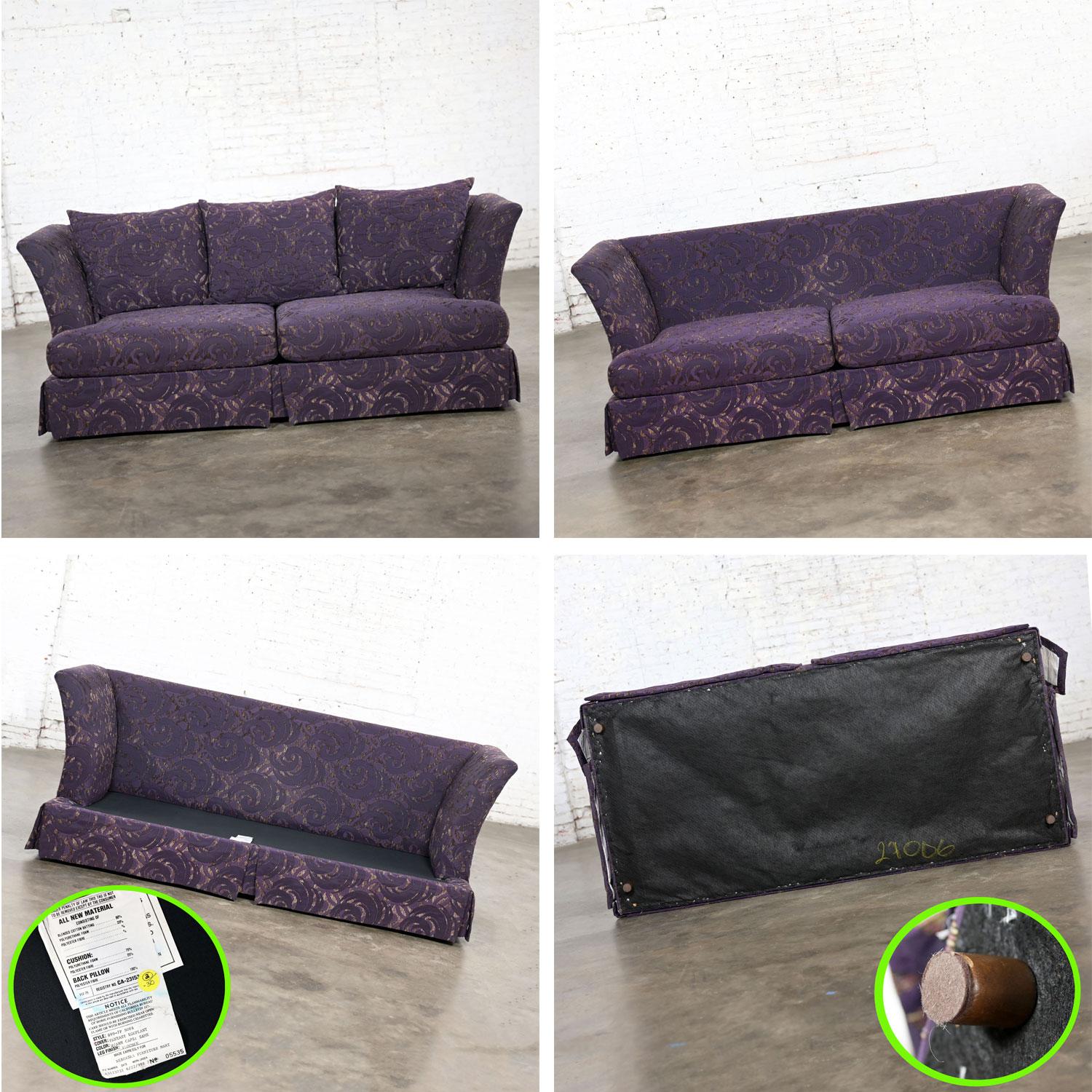 1999 Modern Overscale Modified Tuxedo Sofa with Fantasy Eggplant Fabric For Sale 13