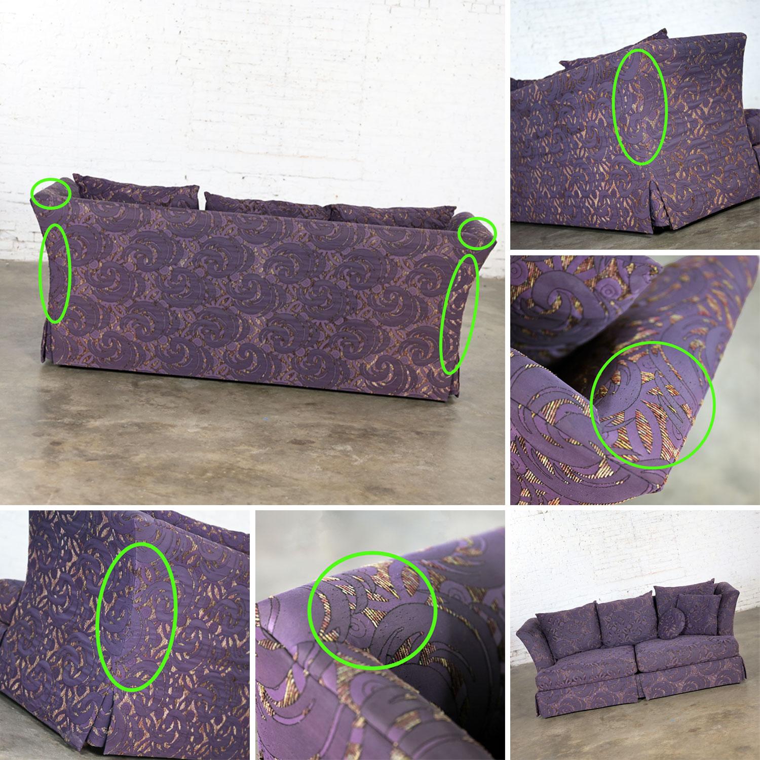 1999 Modern Overscale Modified Tuxedo Sofa with Fantasy Eggplant Fabric For Sale 14