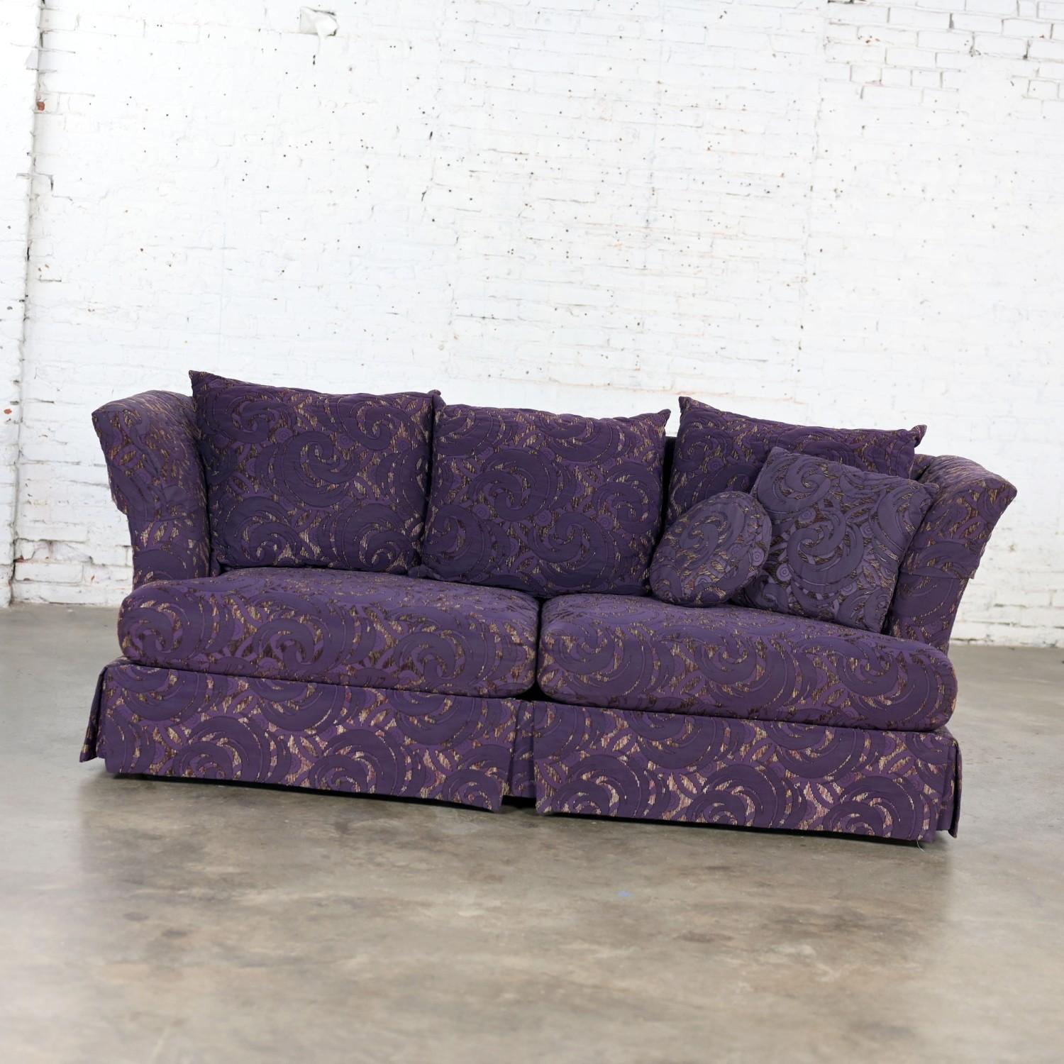 1999 Modern Overscale Modified Tuxedo Sofa with Fantasy Eggplant Fabric For Sale 15