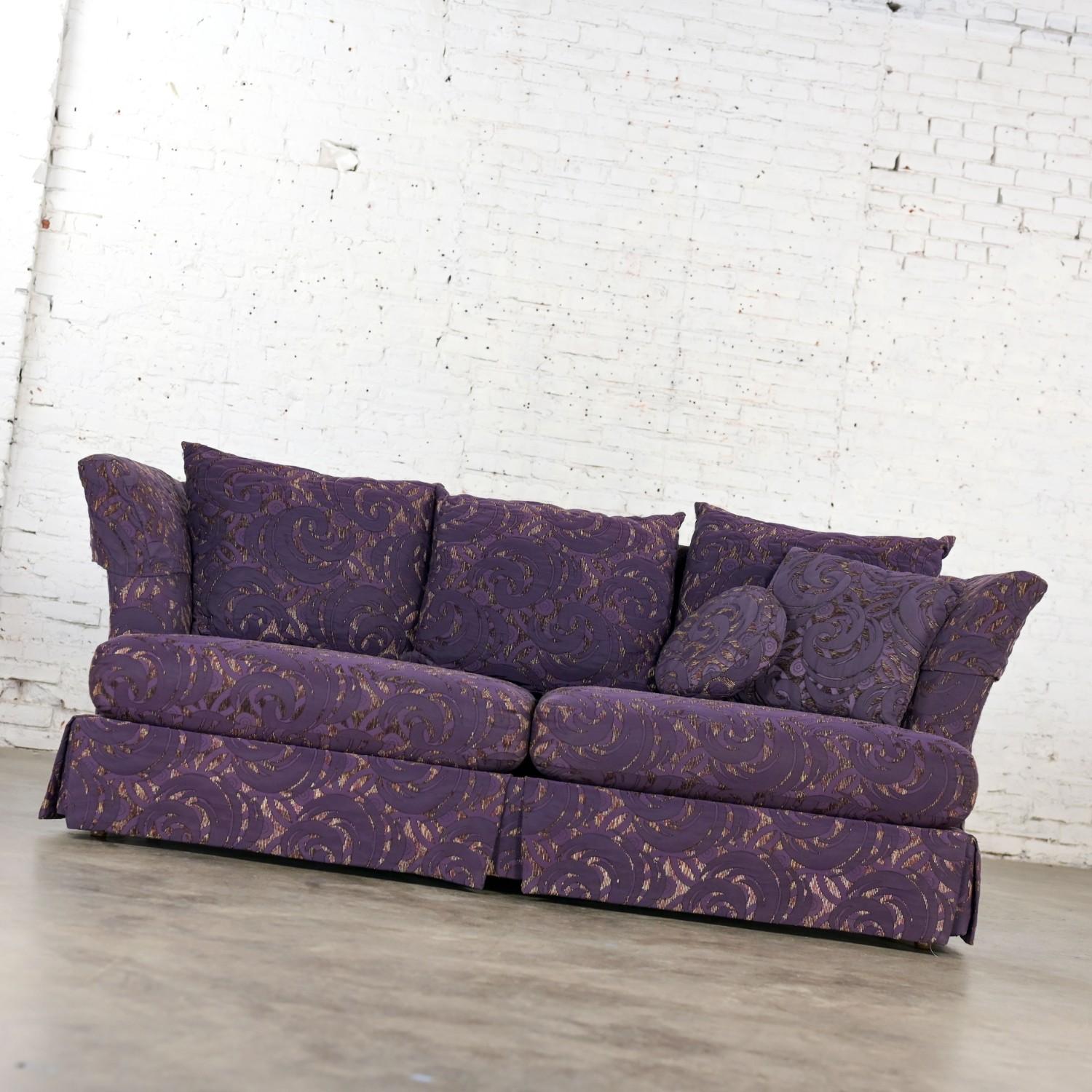 American 1999 Modern Overscale Modified Tuxedo Sofa with Fantasy Eggplant Fabric For Sale