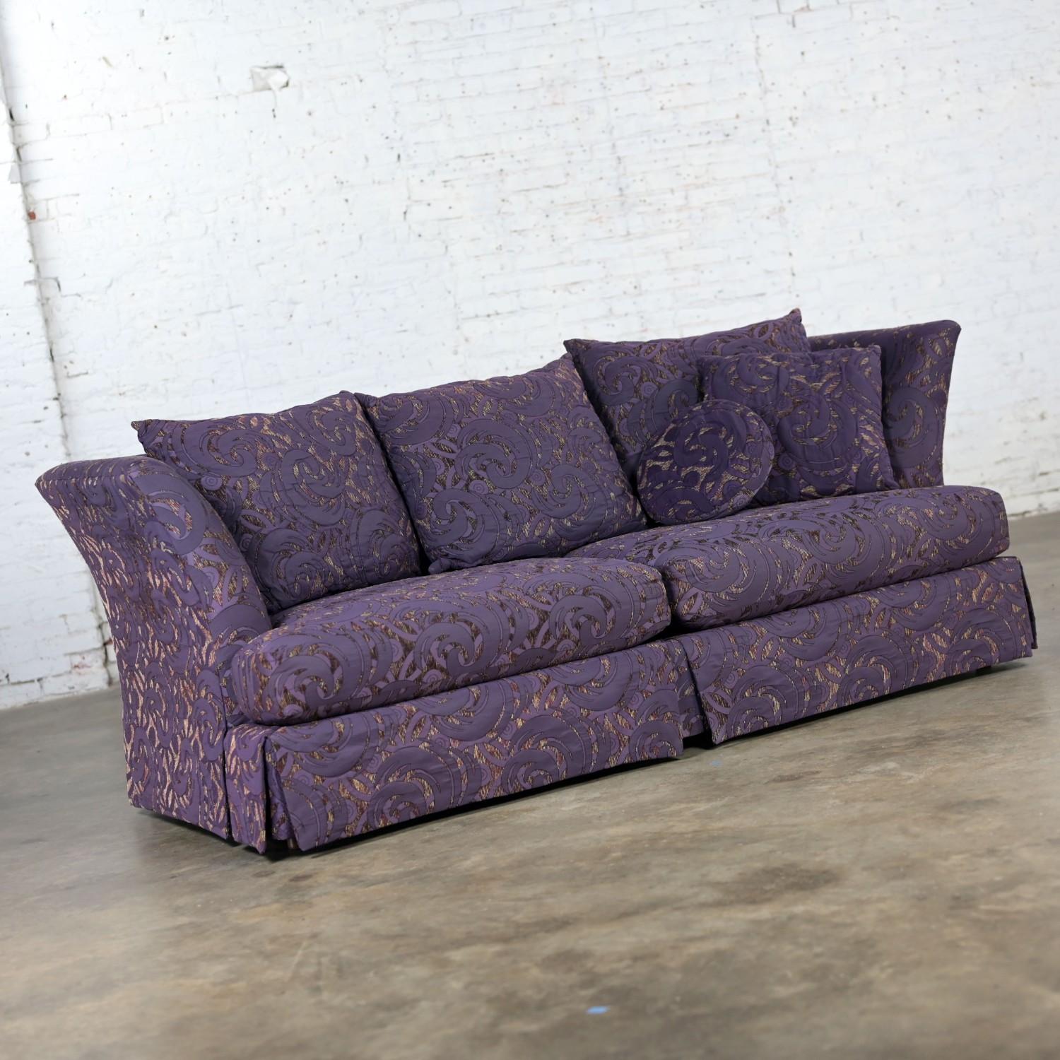 1999 Modern Overscale Modified Tuxedo Sofa with Fantasy Eggplant Fabric In Good Condition For Sale In Topeka, KS