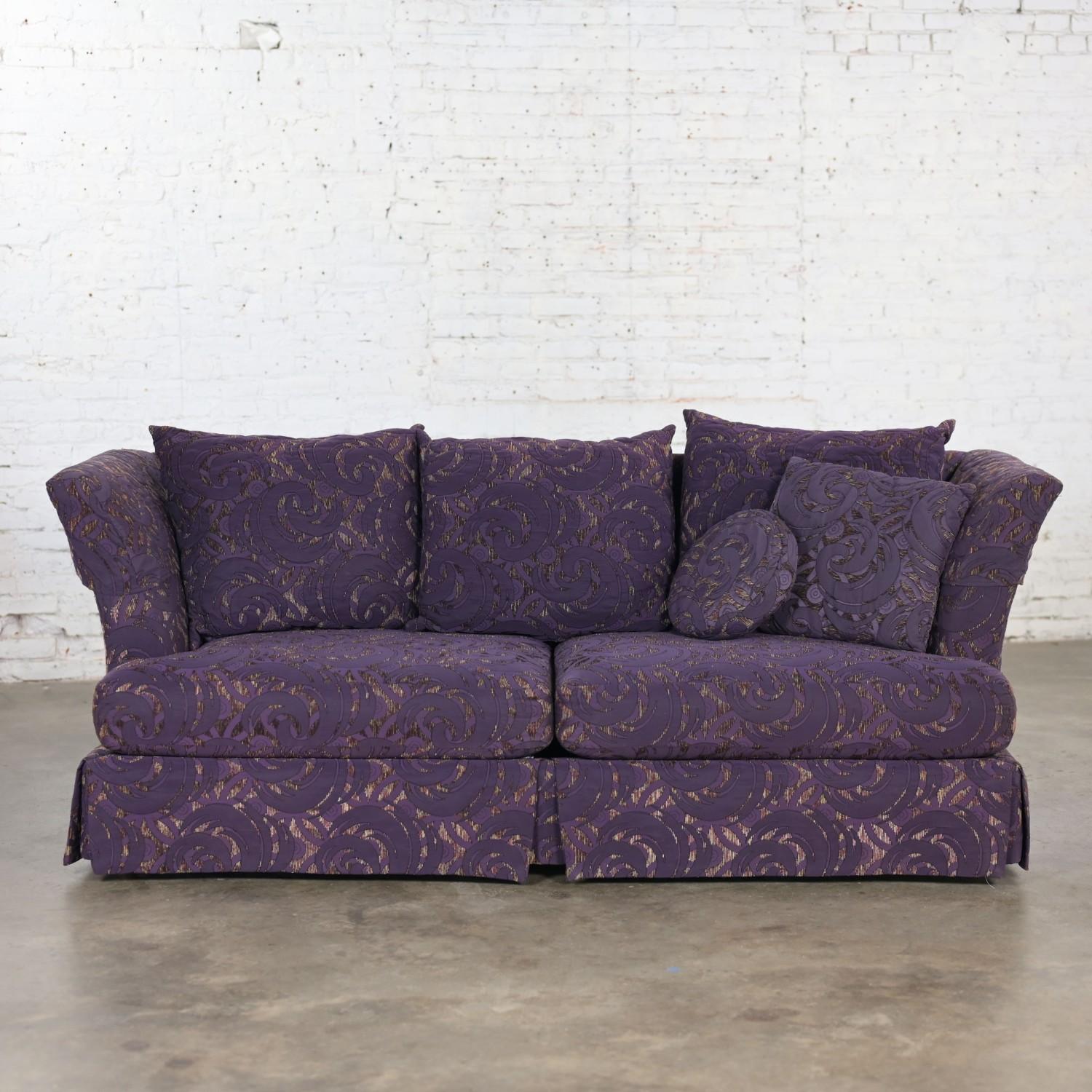 20th Century 1999 Modern Overscale Modified Tuxedo Sofa with Fantasy Eggplant Fabric For Sale