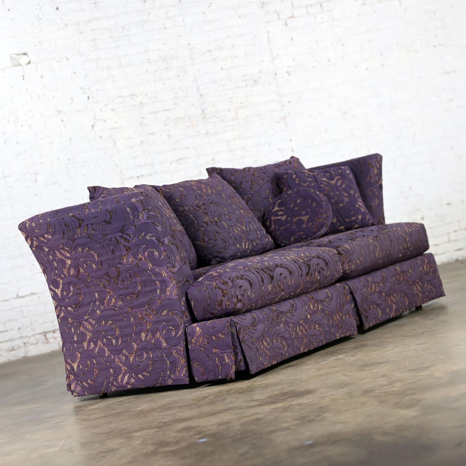 1999 Modern Overscale Modified Tuxedo Sofa with Fantasy Eggplant Fabric For Sale 2