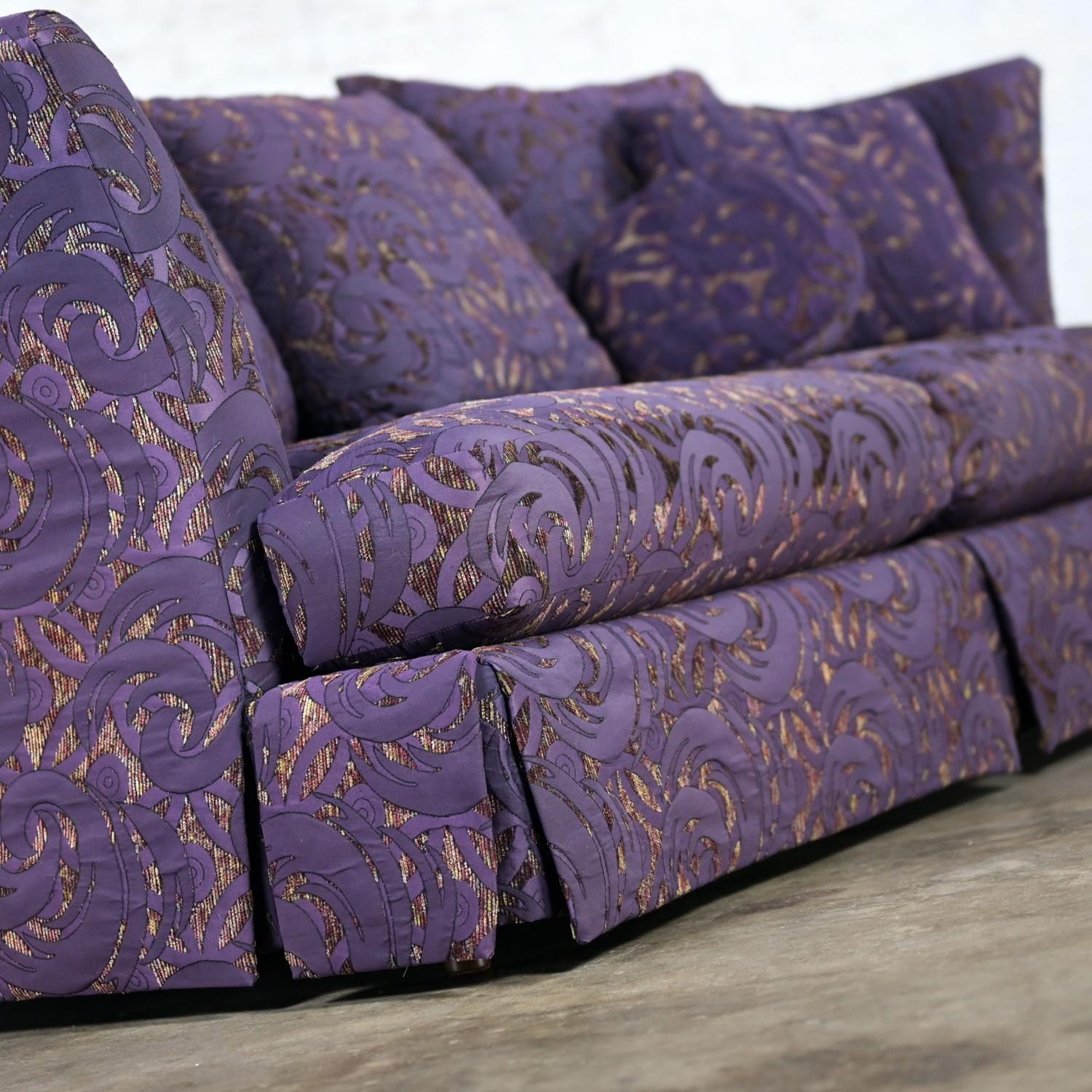 1999 Modern Overscale Modified Tuxedo Sofa with Fantasy Eggplant Fabric For Sale 3