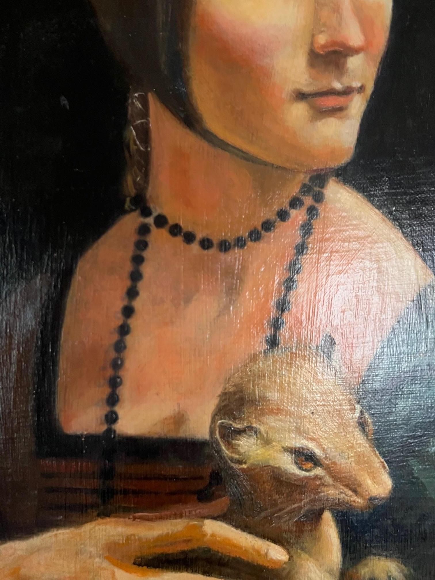 Peinture à l'huile de Léonard de Vinci « Lady with an Ermine », cadre vintage, 1999 en vente 3