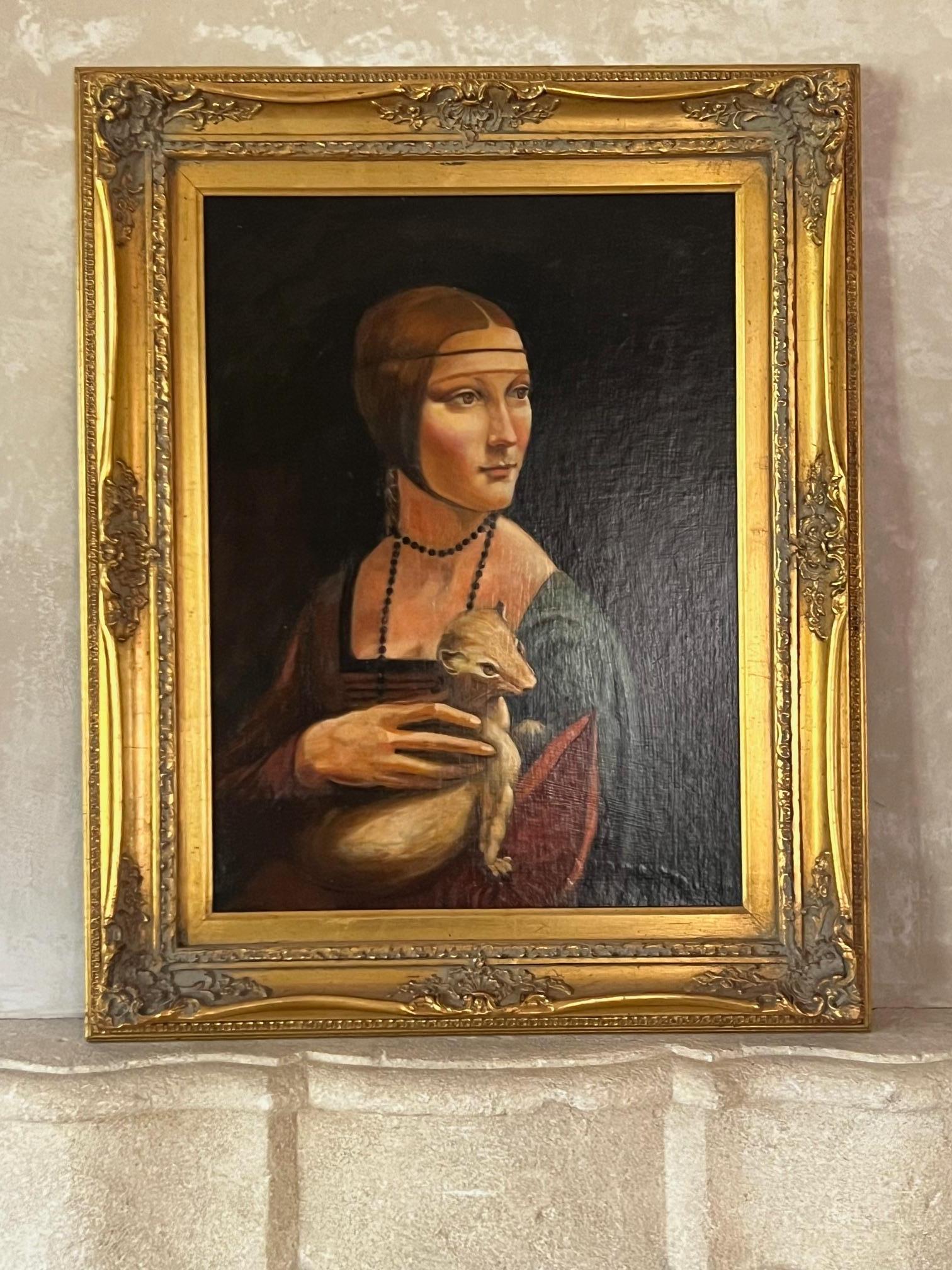 Peinture à l'huile de Léonard de Vinci « Lady with an Ermine », cadre vintage, 1999 en vente 5