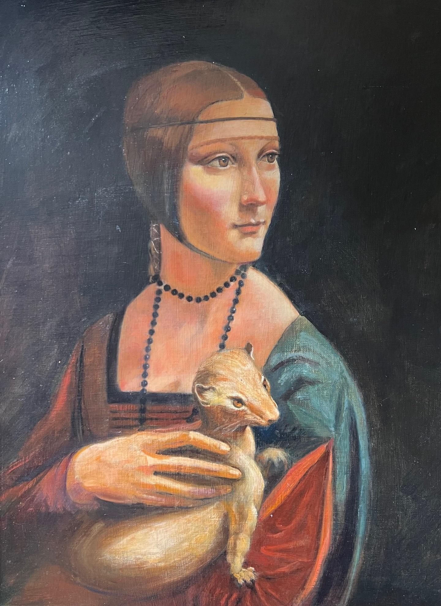 Peinture à l'huile de Léonard de Vinci « Lady with an Ermine », cadre vintage, 1999 Bon état - En vente à Ross, CA