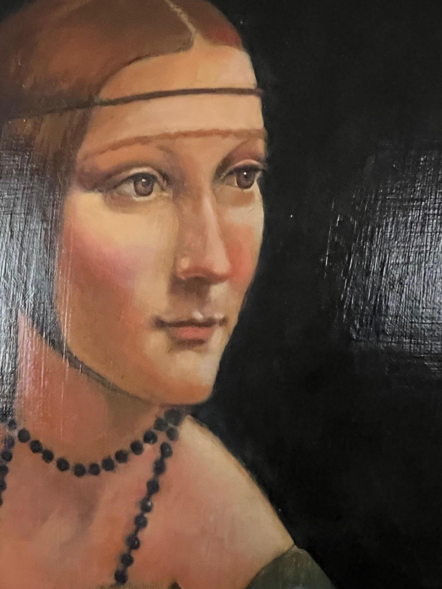 20ième siècle Peinture à l'huile de Léonard de Vinci « Lady with an Ermine », cadre vintage, 1999 en vente