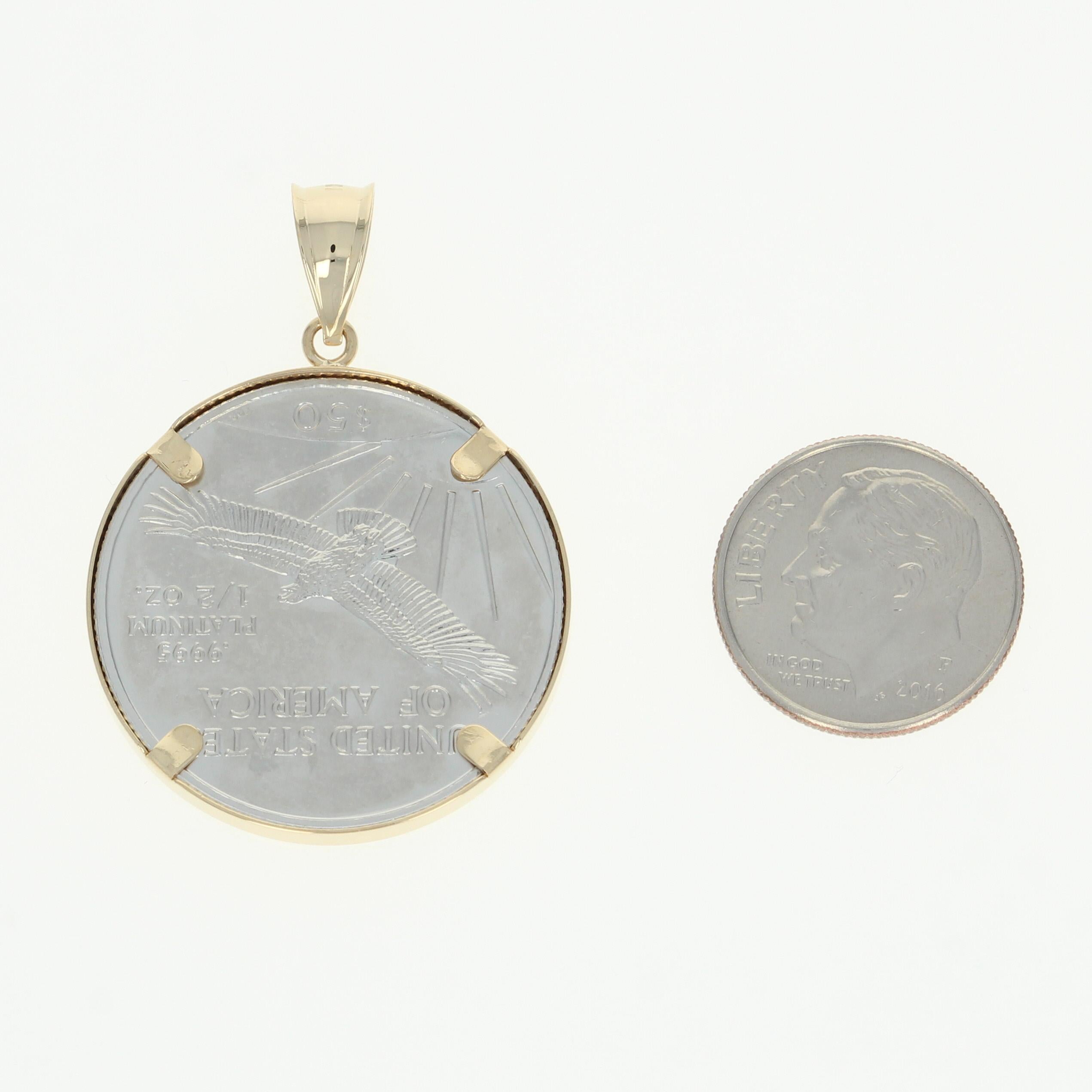Women's or Men's 1999 Platinum American Eagle Coin Pendant, 14 Karat Gold 1/2oz Platinum .9995