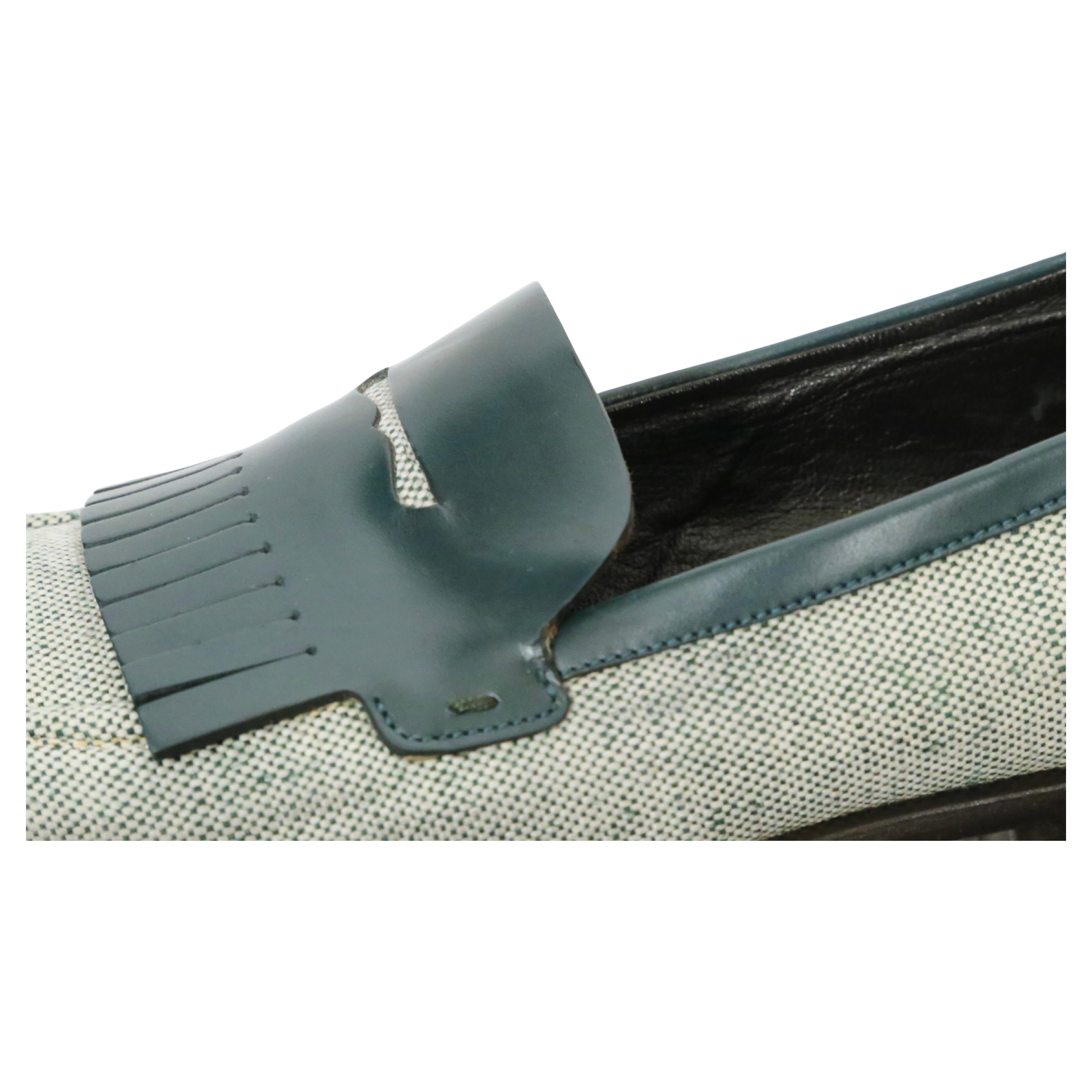 1999 Mocasines PRADA verde esmeralda de cuero y tweed con suela partida RUNWAY - 39,5 en venta 6