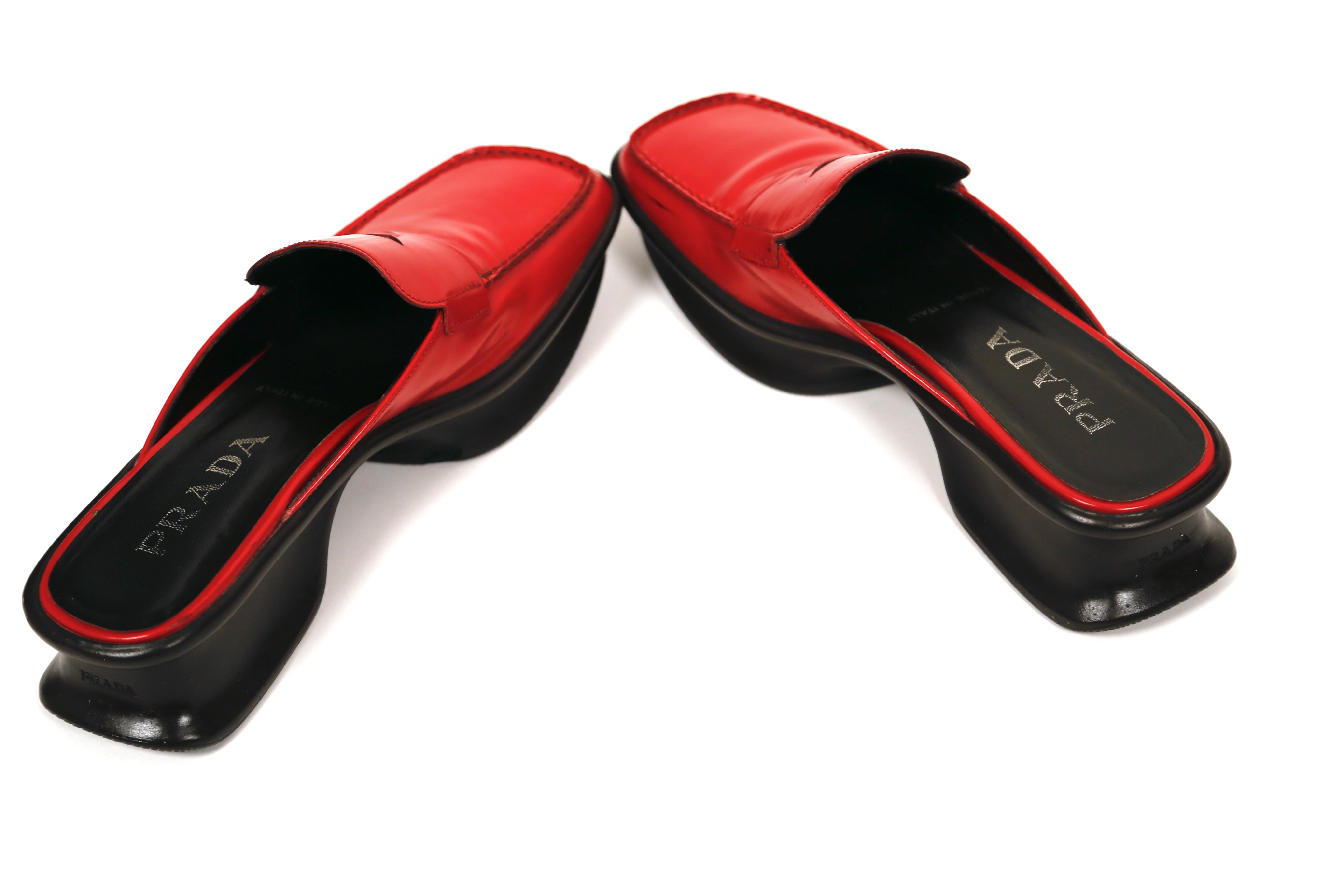 1999 PRADA red polished leather platform loafers - 36.5 In Good Condition In San Fransisco, CA