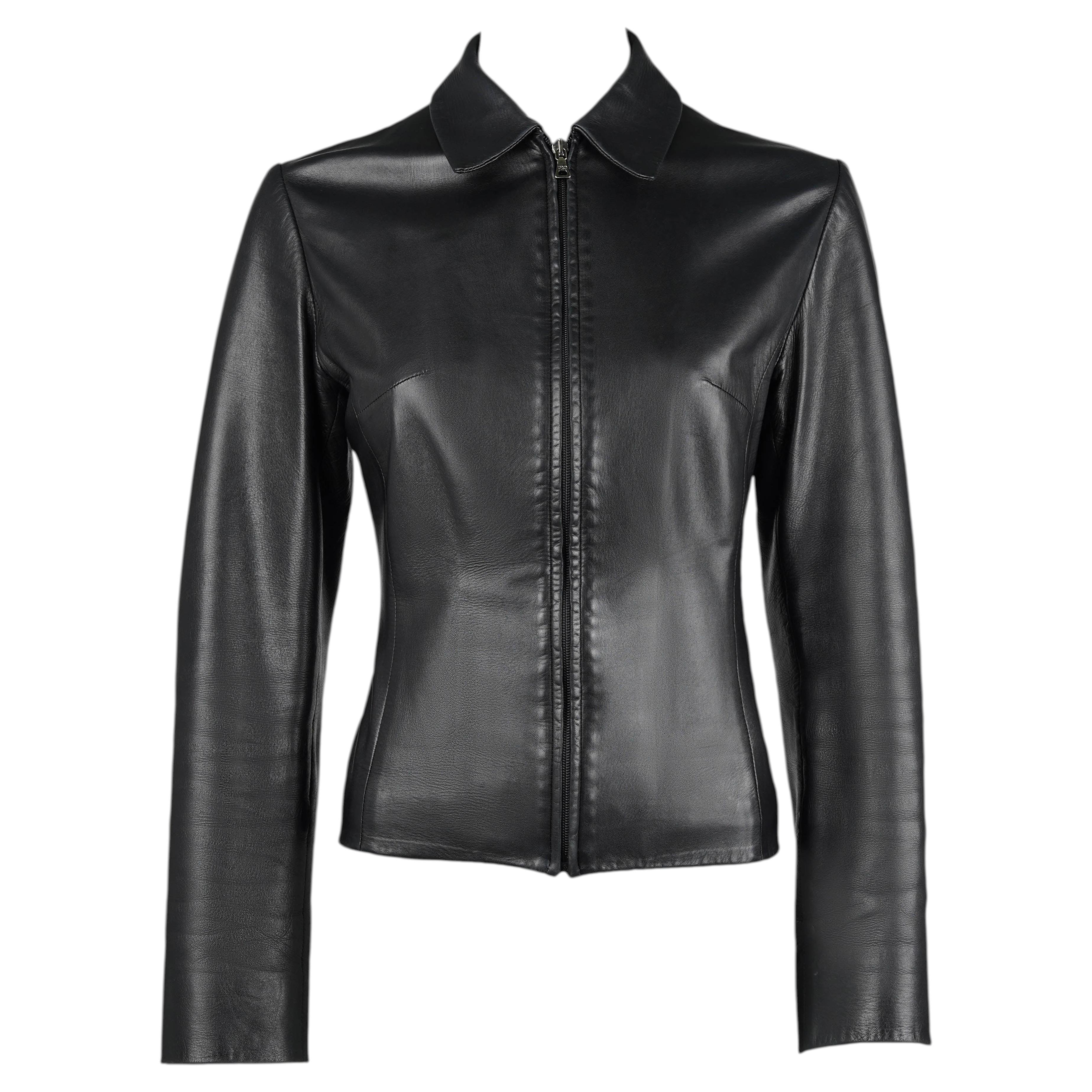 1999 Prada Vintage Black Nappa Leather Zip Jacket IT44
