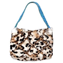 1999 Rare Gianni Versace Runway Animal print Fur Handbag with Turquoise Stones