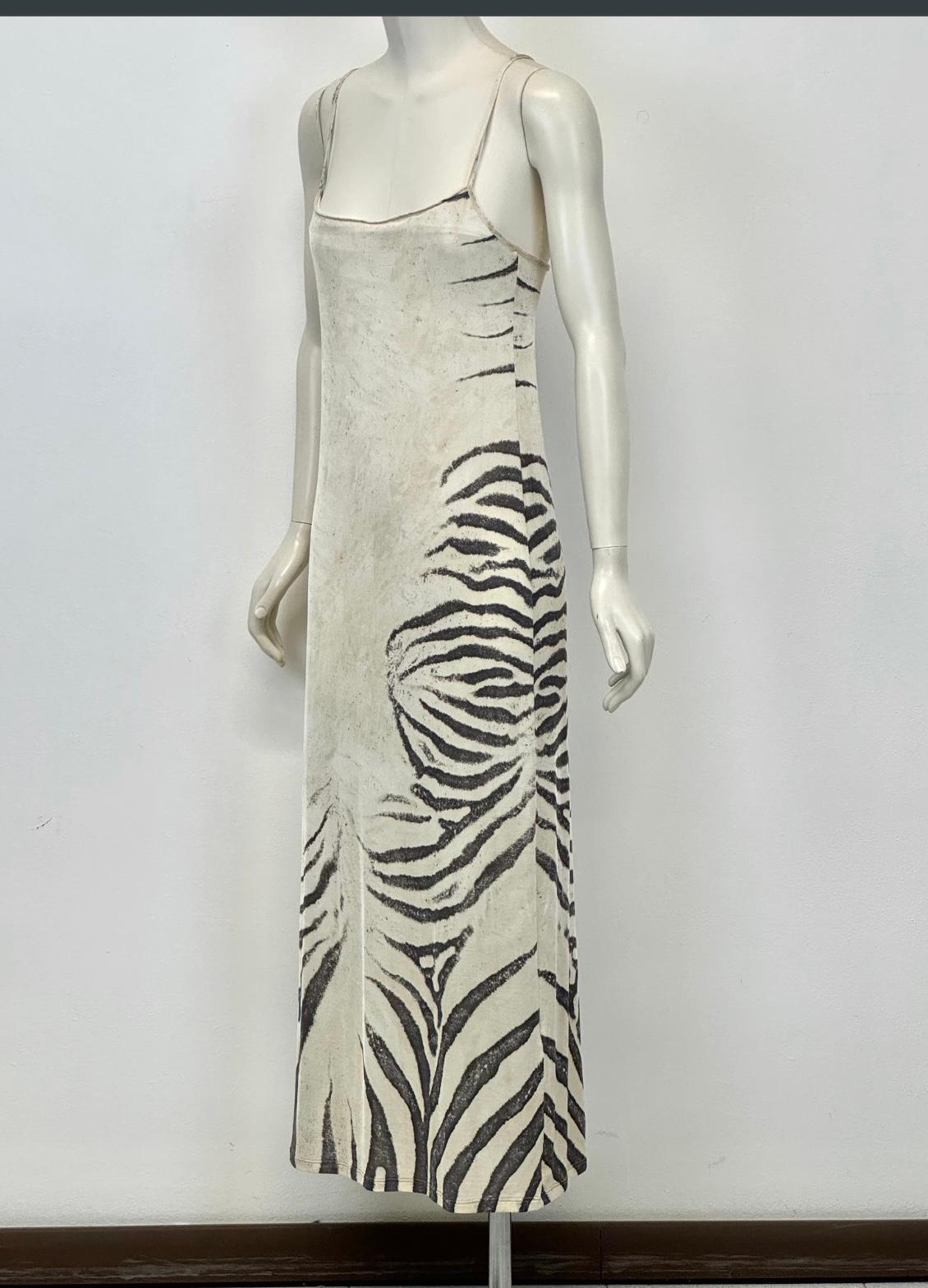 1999 Roberto Cavalli Maxikleid in Zebra-Optik (Beige) im Angebot