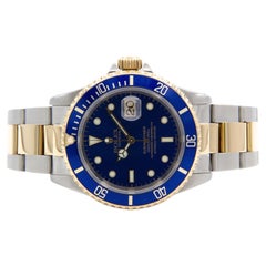 1999 Rolex Bluesy Submariner Two Tone 18k Gold Stainless Steel Blue 16613