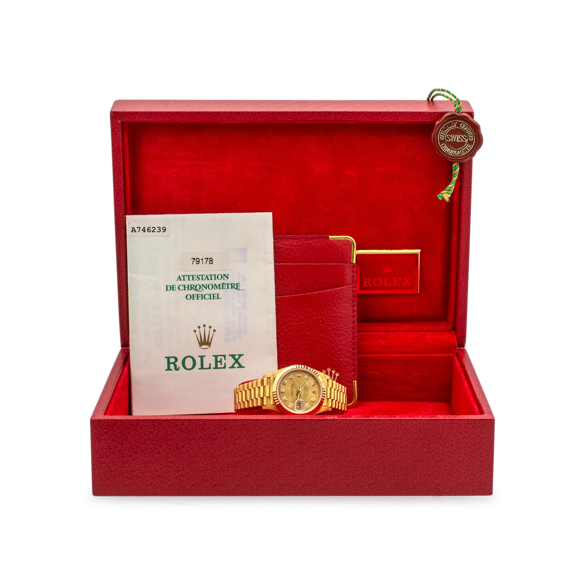 Rolex Montre Datejust 26 79178 champagne avec cadran et cadran en or pour femmes, 1999 en vente 2