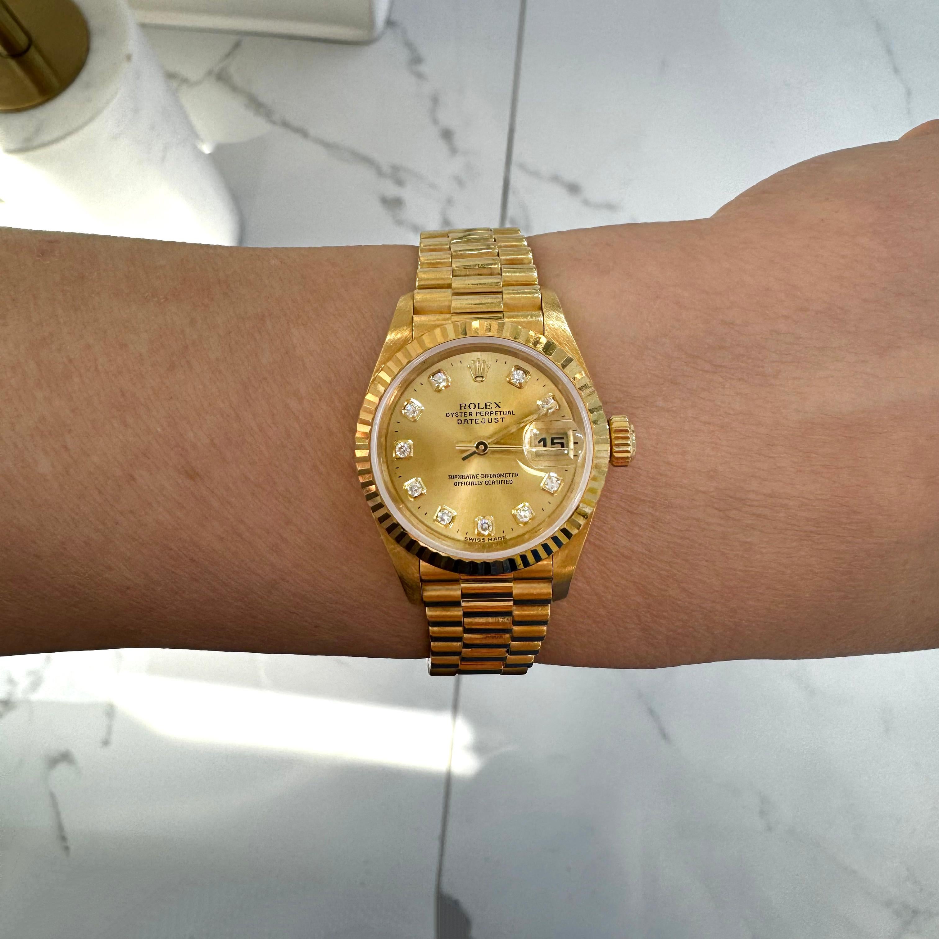 Rolex Montre Datejust 26 79178 champagne avec cadran et cadran en or pour femmes, 1999 en vente 3