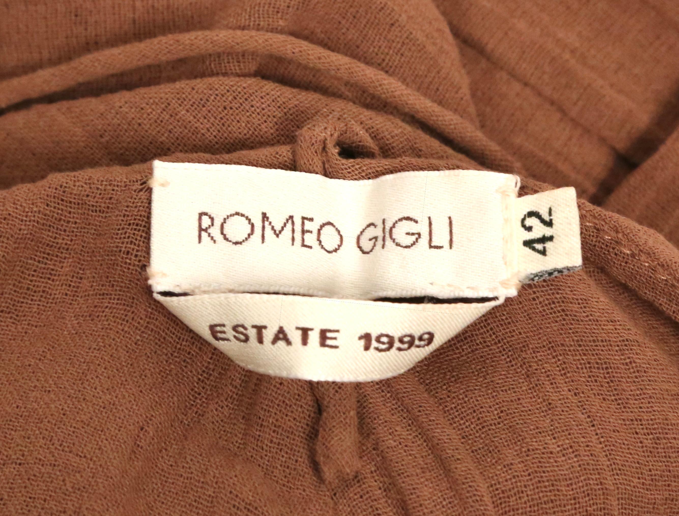 1999 Romeo Gigli cinnamon brown RUNWAY dress with lace trim For Sale 5